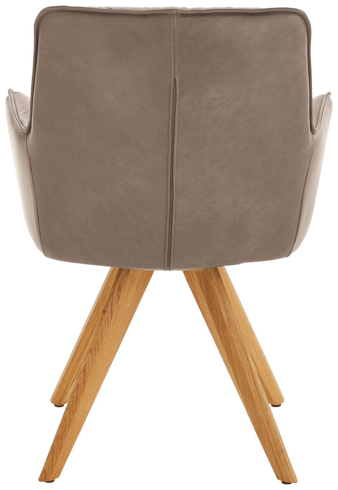 Dieter Knoll Design-Schalensessel PREMIO Rückansicht eines Design-Schalensessels mit braunem Lederbezug und Holzbeinen.