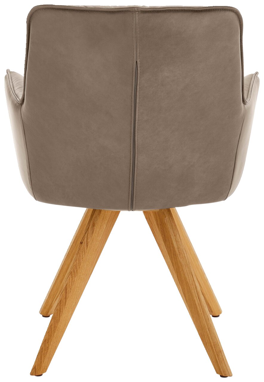 Dieter Knoll Design-Schalensessel PREMIO Rückansicht eines Design-Schalensessels mit braunem Lederbezug und Holzbeinen.