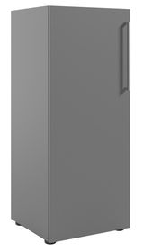 Grauer Aktenschrank mit Linksanschlag, seitliche Perspektive