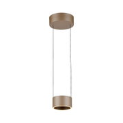Moderne LED-Pendelleuchte in zylindrischer Form, seitliche Perspektive