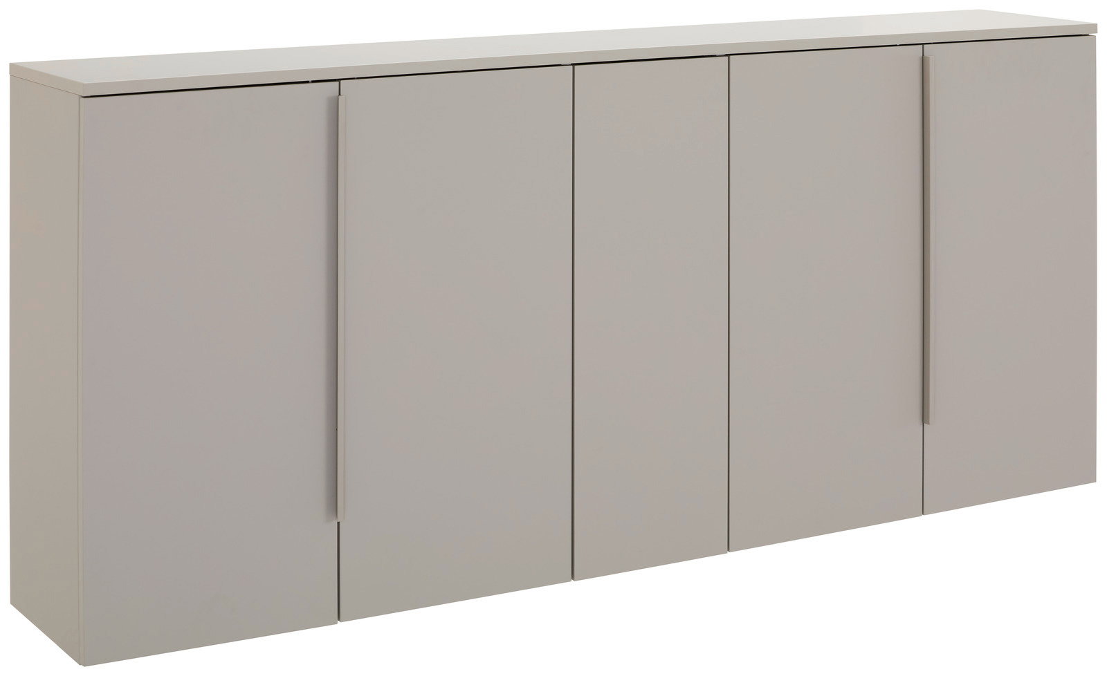 Moderner XL-Hängeschuhschrank in hellem Grau, frontal abgebildet mit vier Türen.