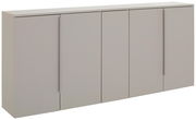 Moderner XL-Hängeschuhschrank in hellem Grau, frontal abgebildet mit vier Türen.