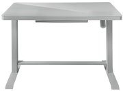 Moderner E-Schreibtisch aus Metall in Frontalansicht mit schlichtem Design und stabiler Konstruktion.