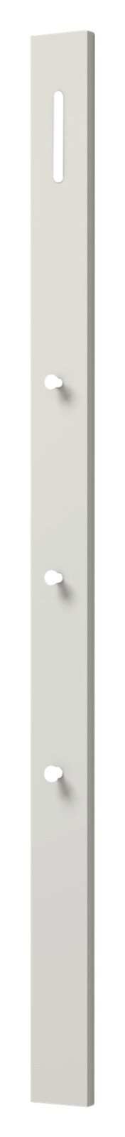 Schmale, vertikale Garderobenleiste mit mehreren Haken, seitliche Perspektive