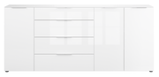 Weißes XXL-Sideboard mit zwei Türen und vier Schubladen, frontale Ansicht