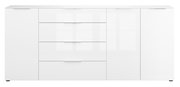 Weißes XXL-Sideboard mit zwei Türen und vier Schubladen, frontale Ansicht