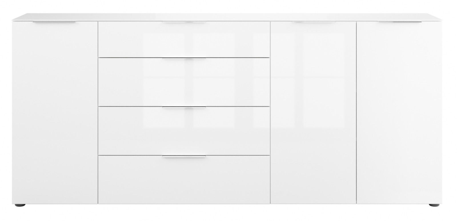 Weißes XXL-Sideboard mit zwei Türen und vier Schubladen, frontale Ansicht