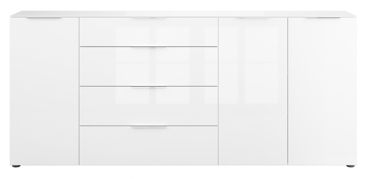 Wit XXL-dressoir met twee deuren en vier lades, vooraanzicht