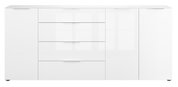 Weißes XXL-Sideboard mit zwei Türen und vier Schubladen, frontale Ansicht