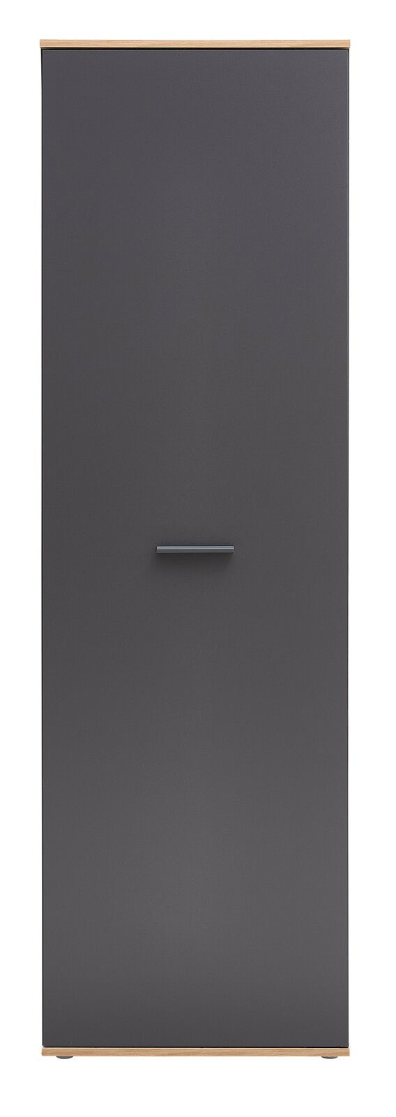 Moderner Hochschrank in dunklem Grau mit Holzdetails, Frontalansicht