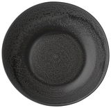 Schwarzer Teller mit gesprenkeltem Muster, Draufsicht