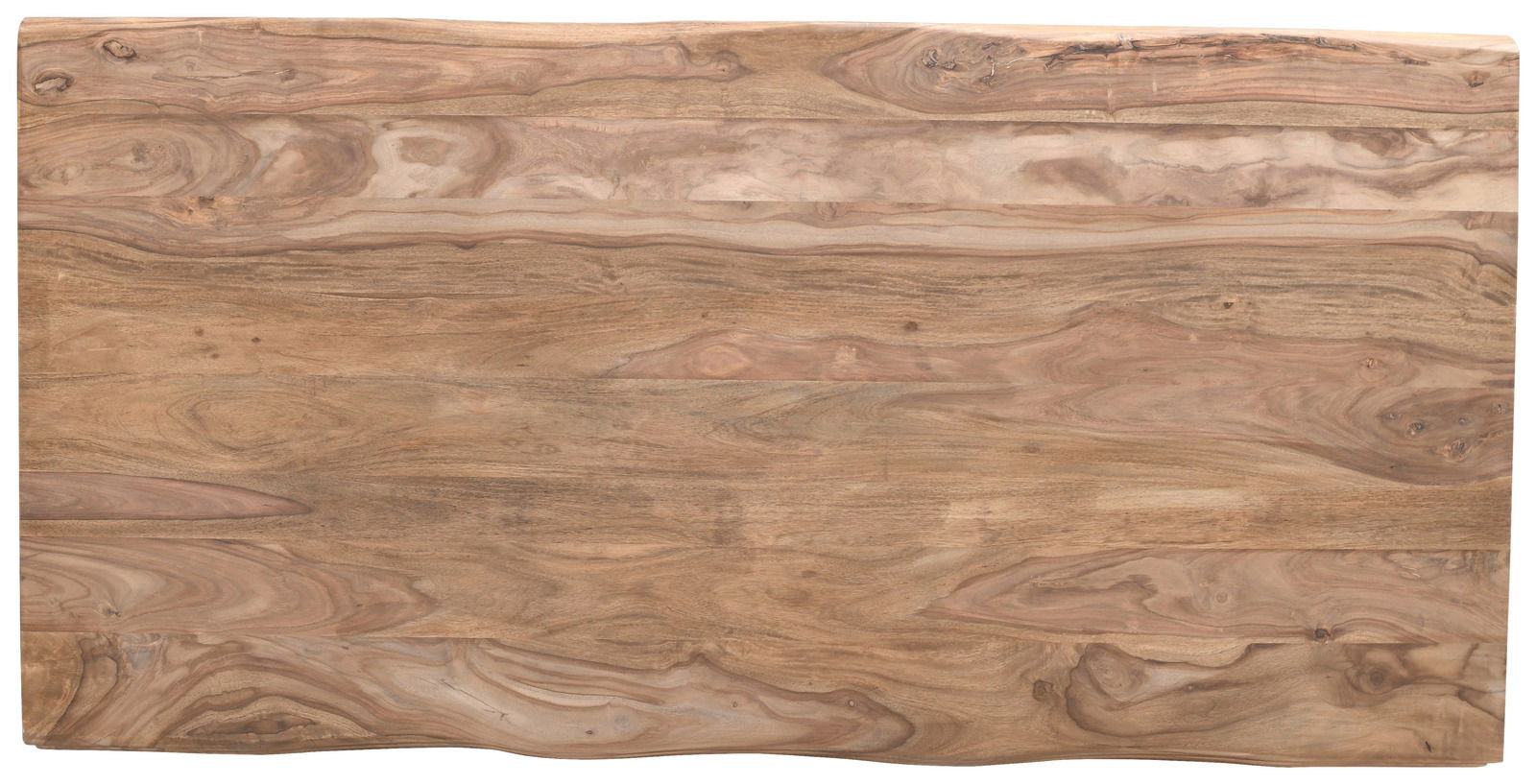 Vogelperspektive auf eine Tischplatte aus Holz mit natürlicher Maserung.