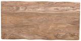 Vogelperspektive auf eine Tischplatte aus Holz mit natürlicher Maserung.