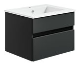 Moderne schwarze Badkombination mit Waschbecken, seitliche Perspektive