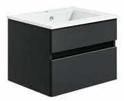 Moderne schwarze Badkombination mit Waschbecken, seitliche Perspektive