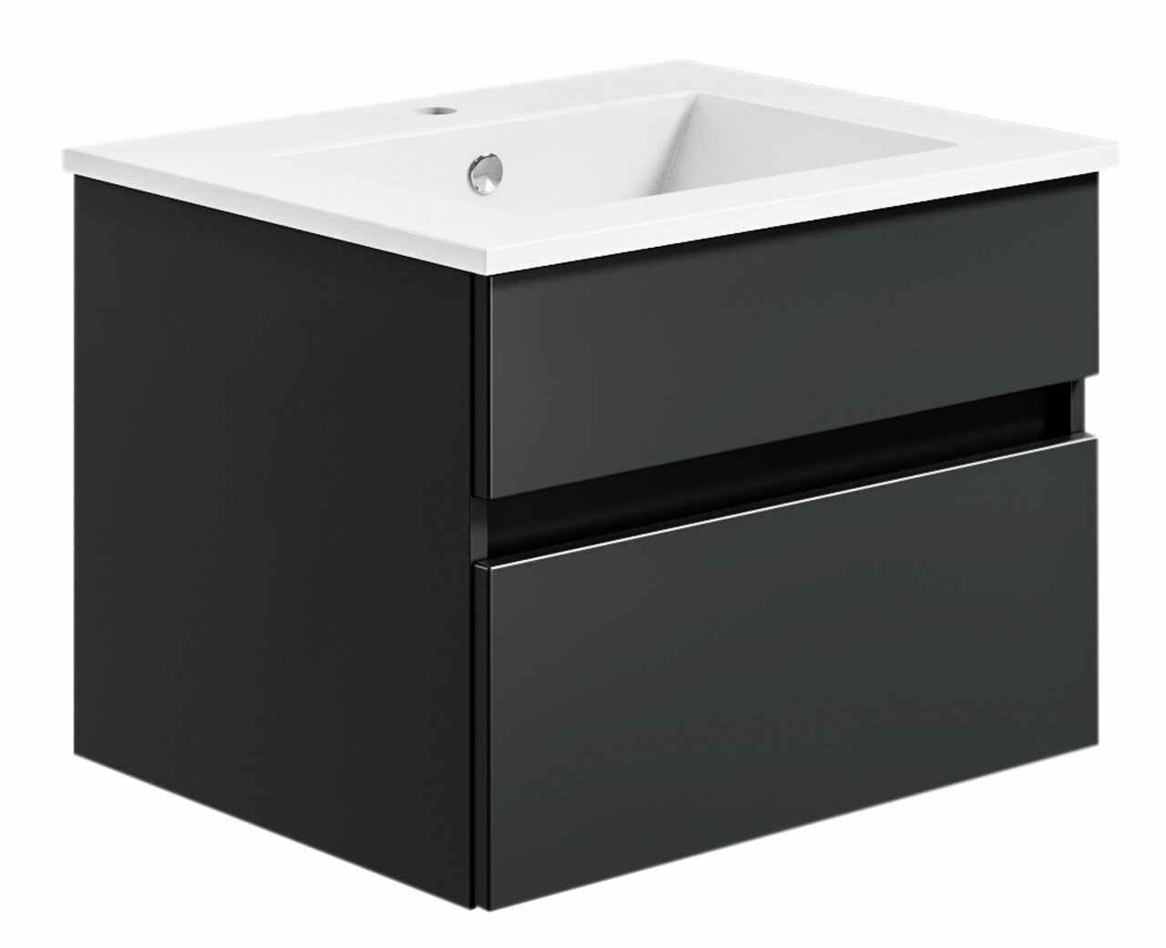 Moderne schwarze Badkombination mit Waschbecken, seitliche Perspektive