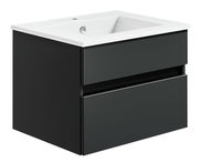 Moderne schwarze Badkombination mit Waschbecken, seitliche Perspektive