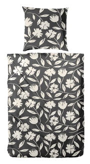 Bettwäsche-Set mit floralem Muster in Schwarz-Weiß, Draufsicht
