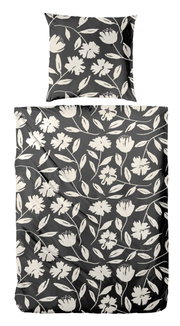 Bettwäsche-Set mit floralem Muster in Schwarz-Weiß, Draufsicht