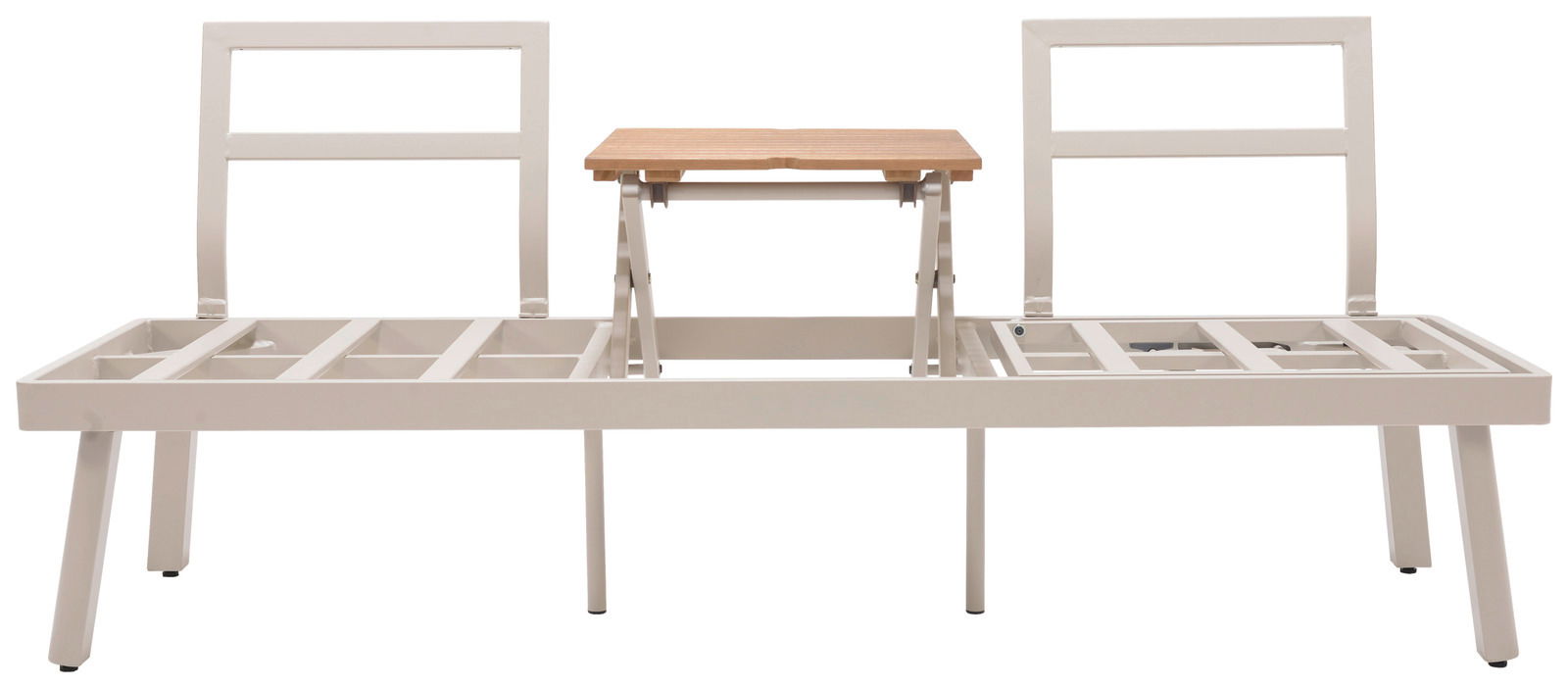 Metallrahmen einer Lounge-Kombination mit integrierter Holzablage, Vorderansicht