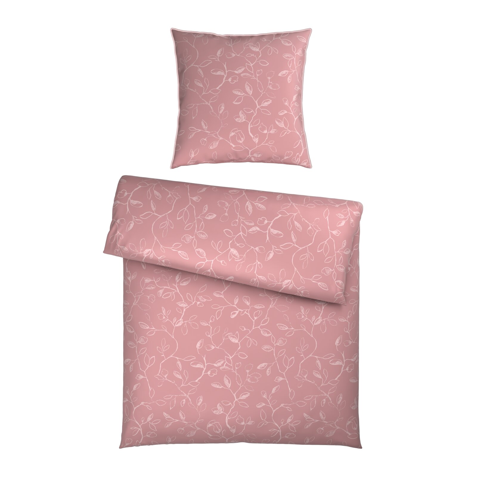 Rosa Bettwäsche-Set mit floralem Muster, Draufsicht