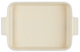 Rechteckige Auflaufform aus Keramik in Cremefarbe mit Griffen, Draufsicht