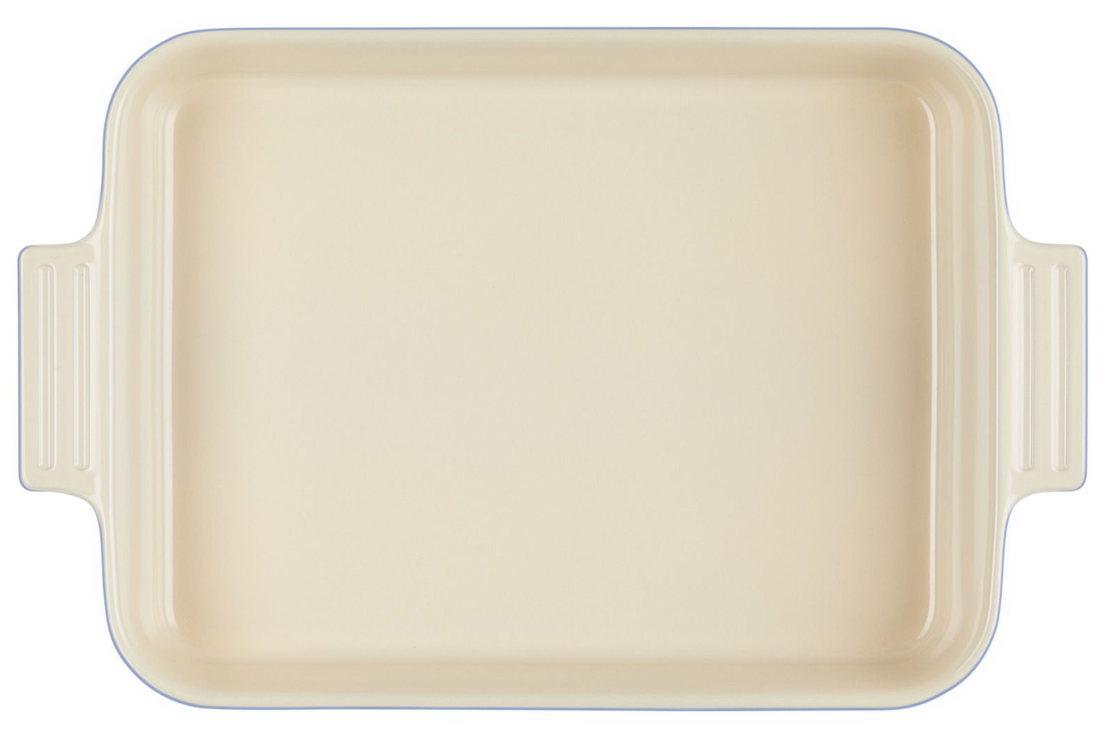 Rechteckige Auflaufform aus Keramik in Cremefarbe mit Griffen, Draufsicht
