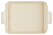 Rechteckige Auflaufform aus Keramik in Cremefarbe mit Griffen, Draufsicht
