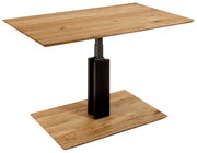 Moderner Couchtisch aus Holz mit rechteckiger Tischplatte und schwarzem Metallgestell, seitliche Perspektive