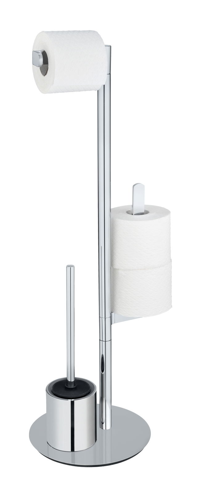 Stand WC-Garnitur Polvano in Chromoptik mit Toilettenpapierhalter und WC-Bürstenhalter, seitliche Perspektive