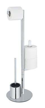 Stand WC-Garnitur Polvano in Chromoptik mit Toilettenpapierhalter und WC-Bürstenhalter, seitliche Perspektive