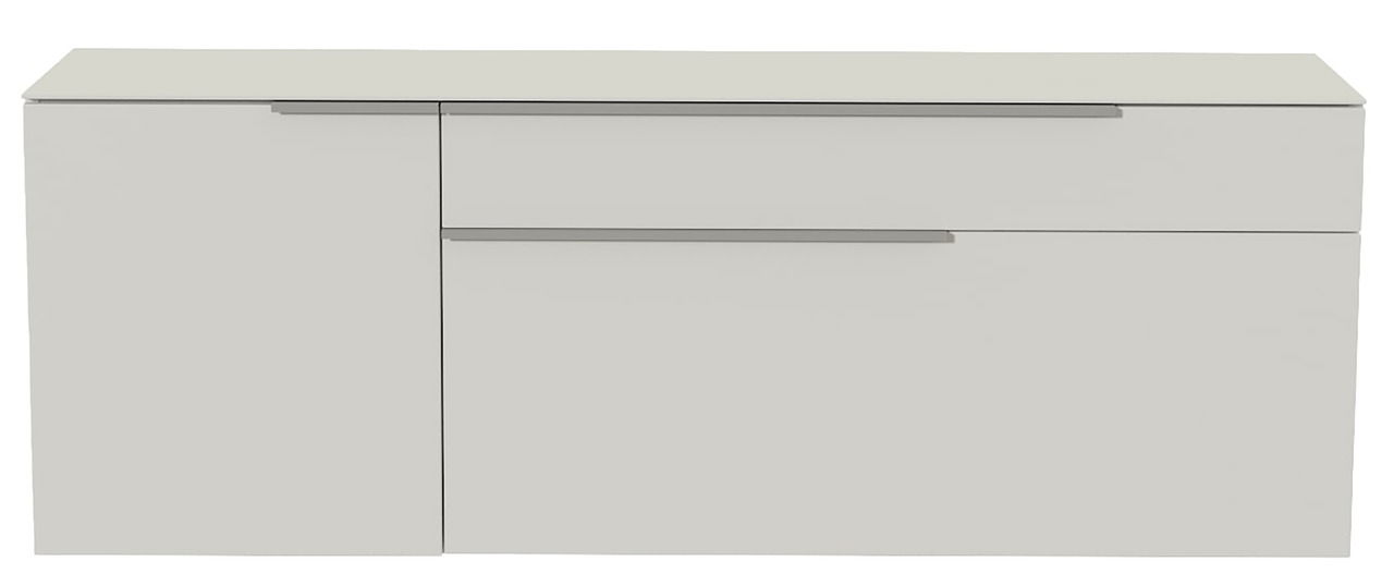 Moderano Hänge-Lowboard BORMIO Modernes Hänge-Lowboard in Weiß mit zwei Schubladen und einer Tür, Frontalansicht.