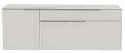 Modernes Hänge-Lowboard in Weiß mit zwei Schubladen und einer Tür, Frontalansicht.