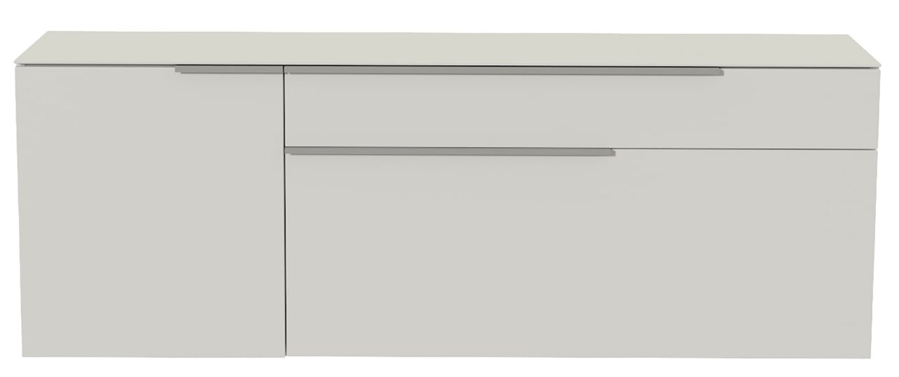 Moderano Hänge-Lowboard BORMIO Modernes Hänge-Lowboard in Weiß mit zwei Schubladen und einer Tür, Frontalansicht.