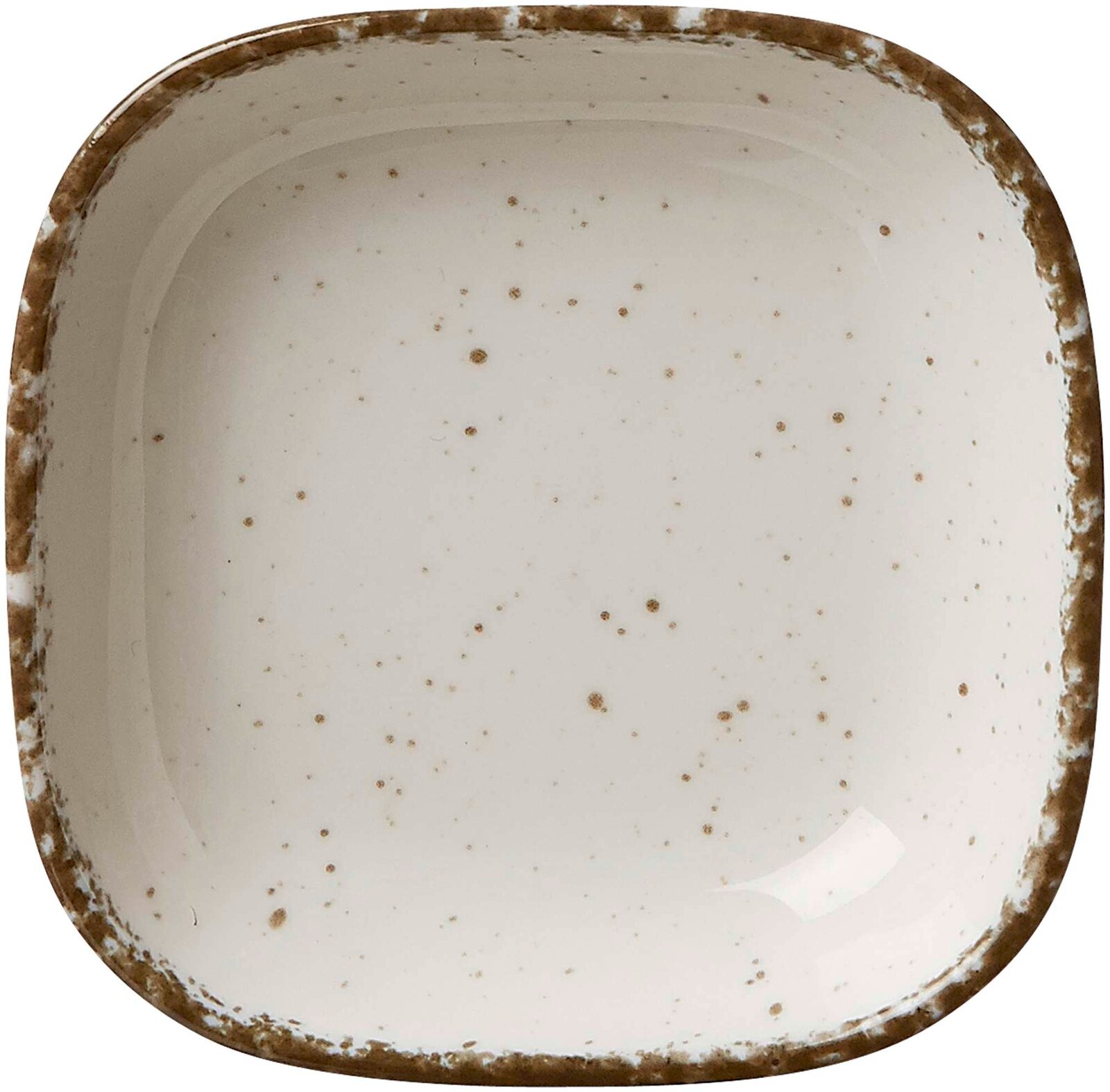 Beige Dipschale Casa 9cm aus der Vogelperspektive mit gesprenkeltem Design und braunem Rand