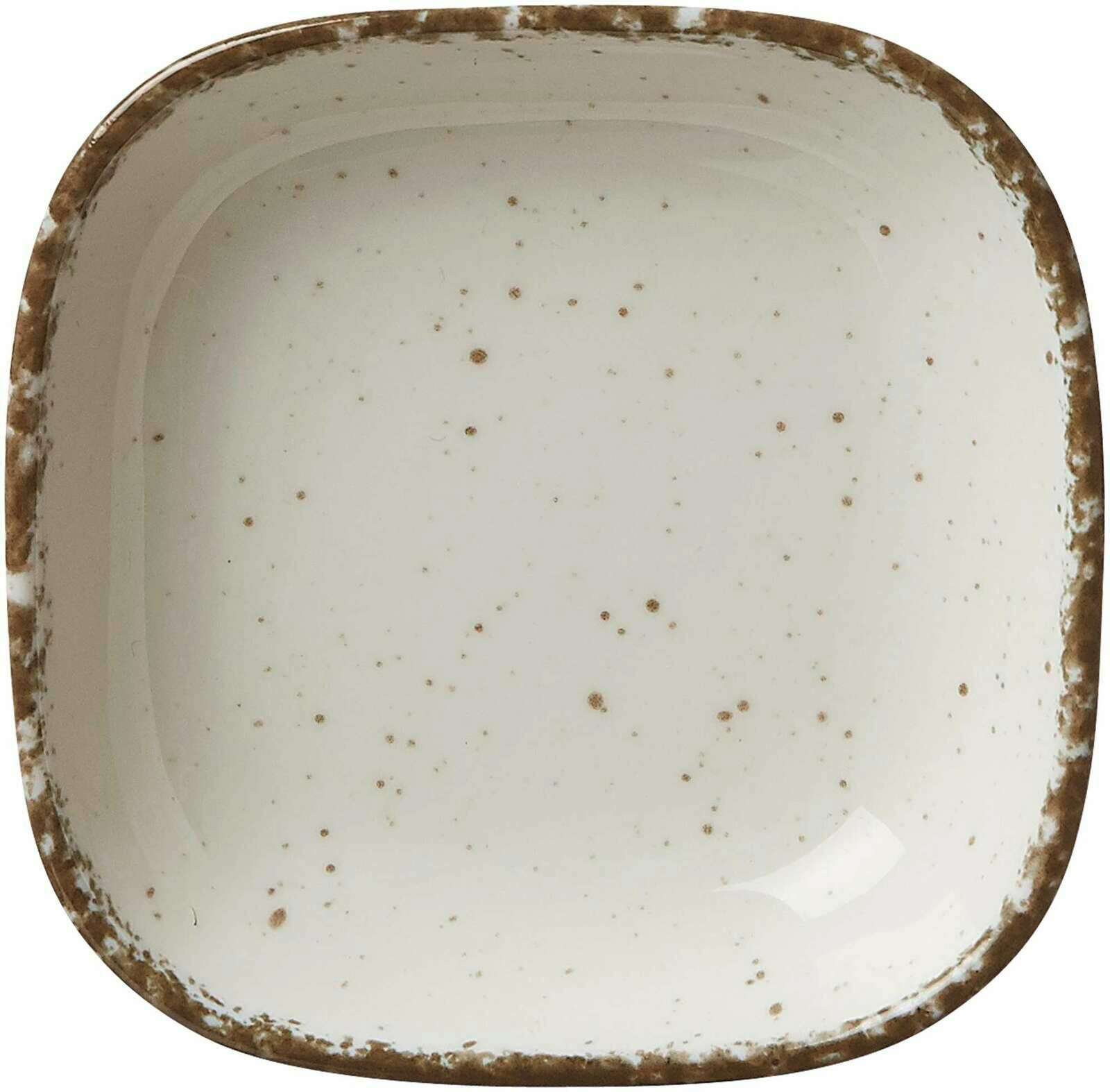 Beige Dipschale Casa 9cm aus der Vogelperspektive mit gesprenkeltem Design und braunem Rand