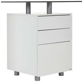 Weißer Schreibtischcontainer mit drei Schubladen, seitliche Perspektive