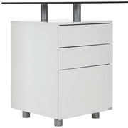 Weißer Schreibtischcontainer mit drei Schubladen, seitliche Perspektive