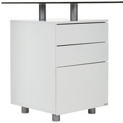Weißer Schreibtischcontainer mit drei Schubladen, seitliche Perspektive