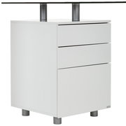 Weißer Schreibtischcontainer mit drei Schubladen, seitliche Perspektive