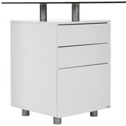 Weißer Schreibtischcontainer mit drei Schubladen, seitliche Perspektive
