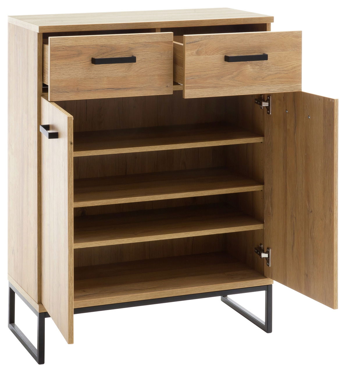 Landscape Schuhschrank TOLEDO Schuhschrank aus Holz mit zwei offenen Schubladen und zwei offenen Türen, frontal betrachtet