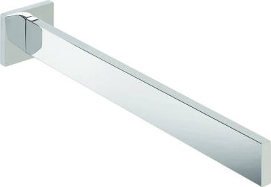 Moderner, verchromter Handtuchhalter in seitlicher Perspektive.