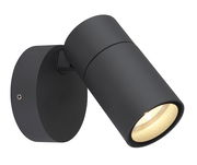 Moderne schwarze Außenwandleuchte in seitlicher Perspektive