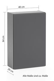 Hängeschrank in dunklem Grau, Maße 40 cm Breite, 64 cm Höhe, 20 cm Tiefe, seitliche Perspektive