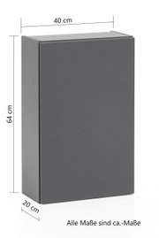 Hängeschrank in dunklem Grau, Maße 40 cm Breite, 64 cm Höhe, 20 cm Tiefe, seitliche Perspektive