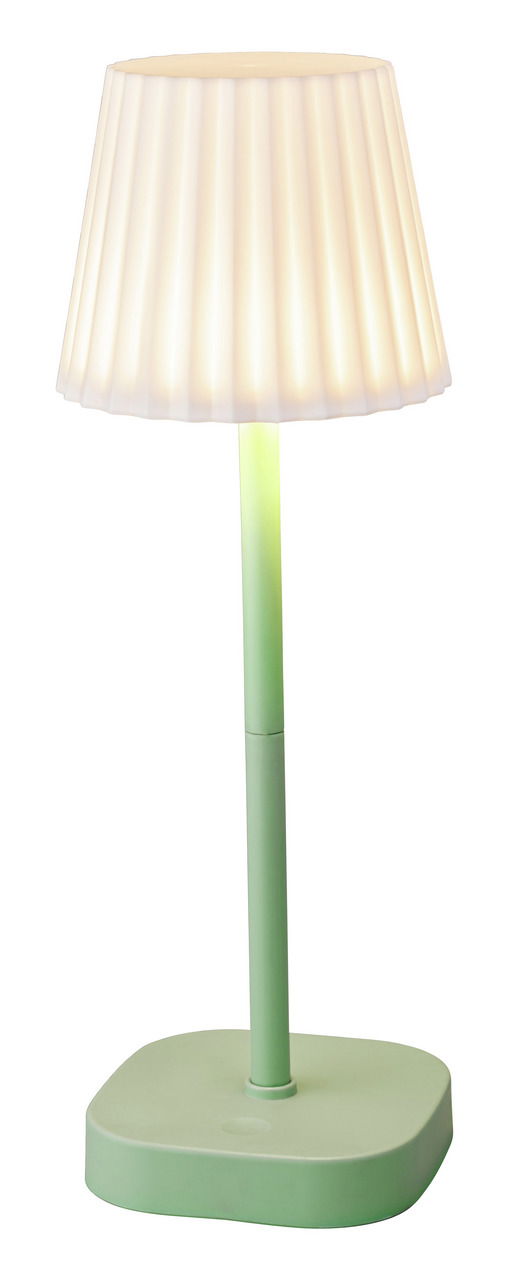 Lumineo Tischlampe Grüne Tischlampe aus Plastik mit geriffeltem Lampenschirm, seitliche Perspektive