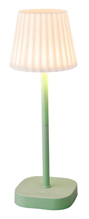 Grüne Tischlampe aus Plastik mit geriffeltem Lampenschirm, seitliche Perspektive