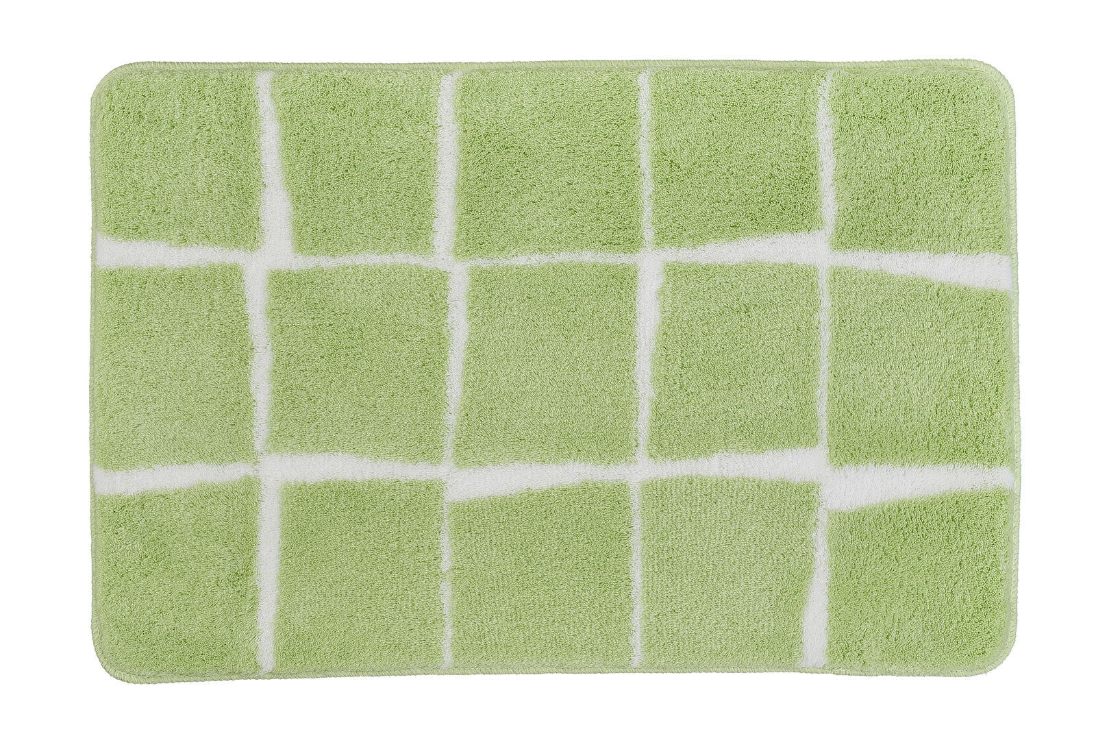 Grüner Badteppich mit weißem Karomuster, Draufsicht