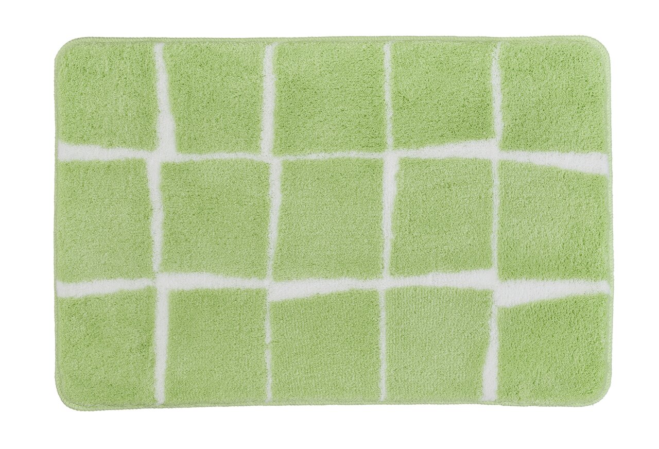 Grüner Badteppich mit weißem Karomuster, Draufsicht